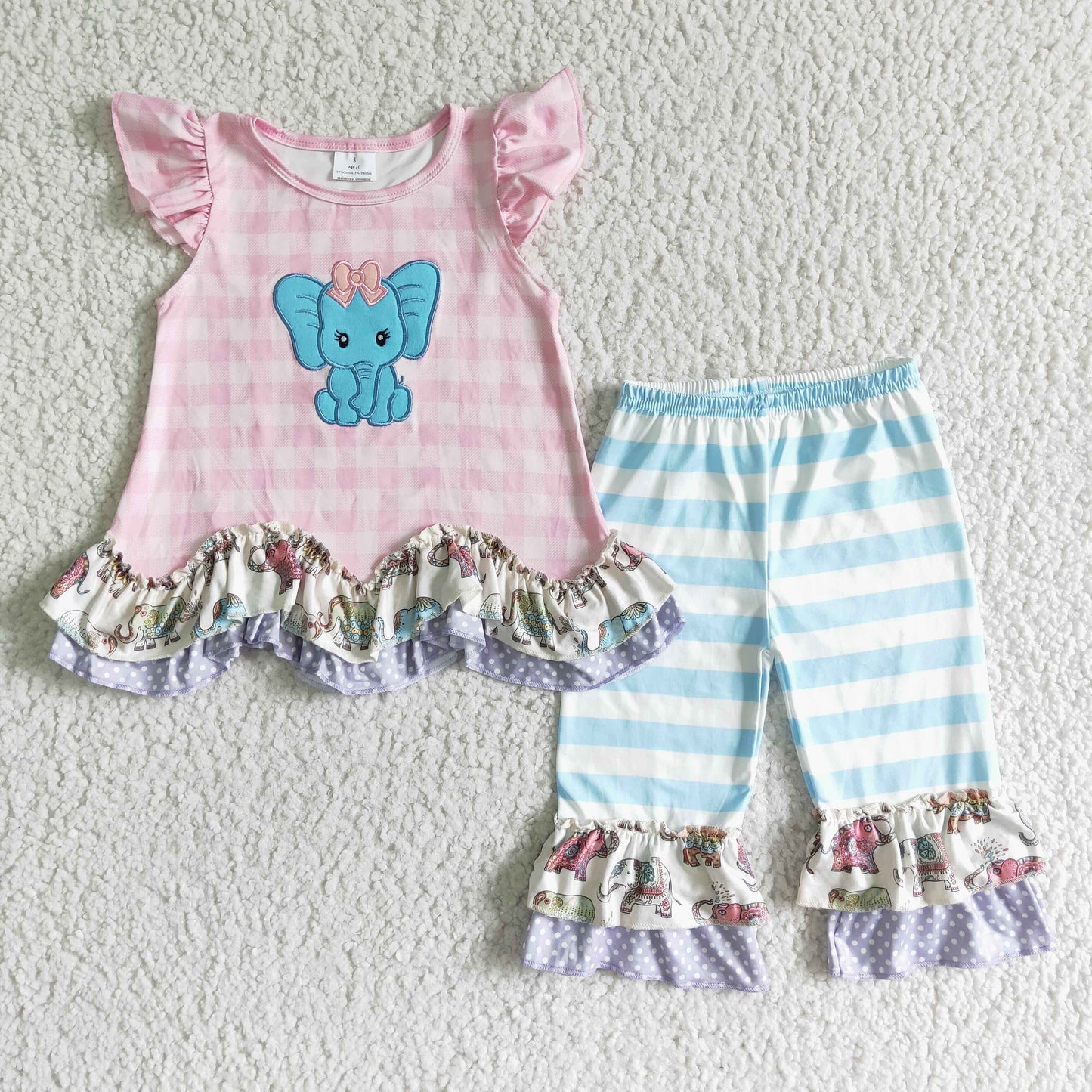 Elephant embroidery tunic capris girls clothes
