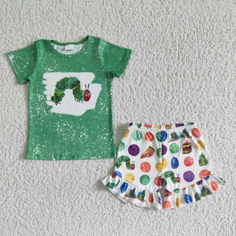 Green worm bleached cute girls summer clothes