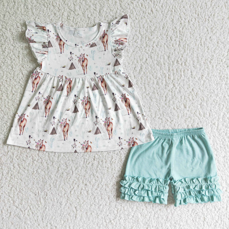 Teepee horse kids girls summer clothing set