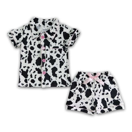 Cow print baby girls summer pajamas