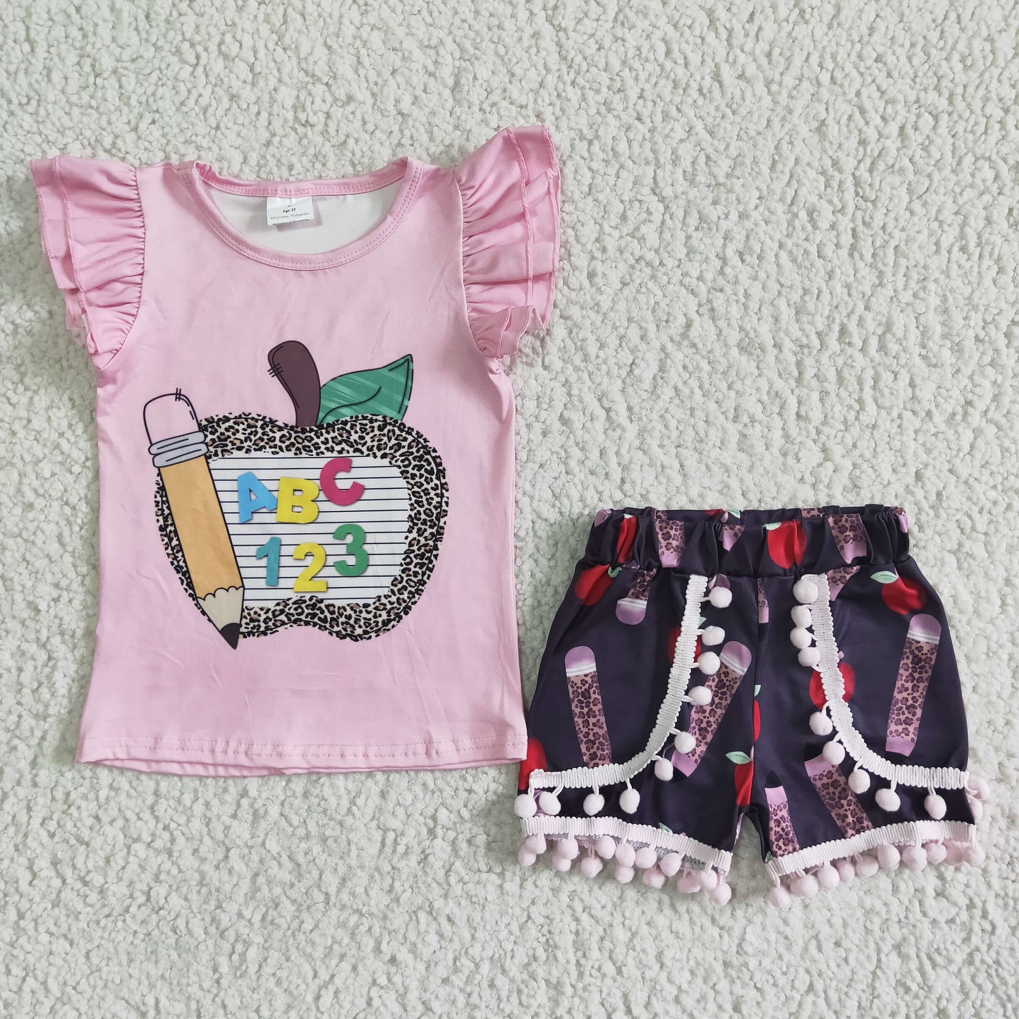 Pencil apple print kids girls back to school clothes