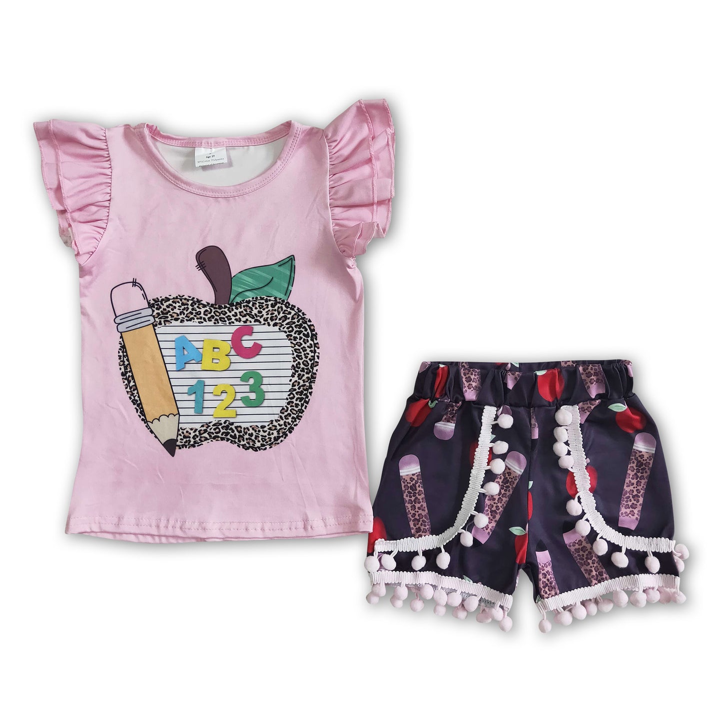 Pencil apple print kids girls back to school clothes
