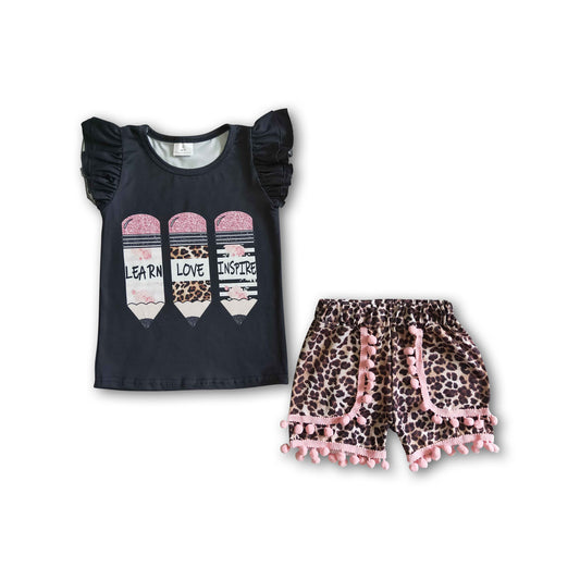 Learn love inspire pencil print girls back to school clothing