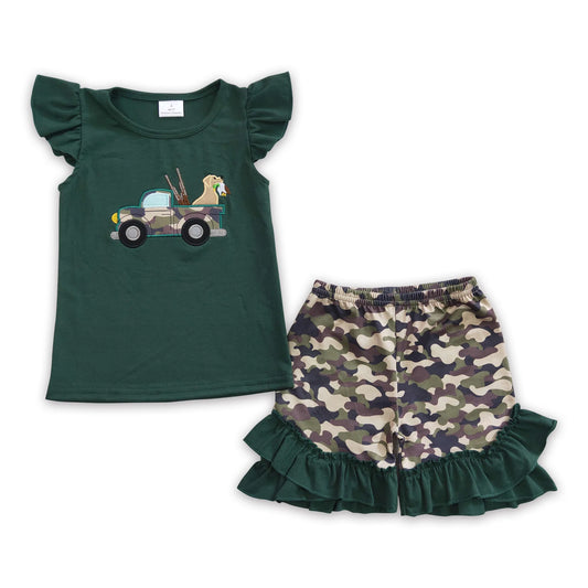 Camo truck dog embroidery kids girls hunting clothes