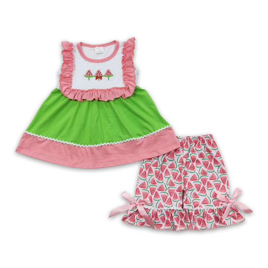 Watermelon tunic ruffle shorts girls summer clothing