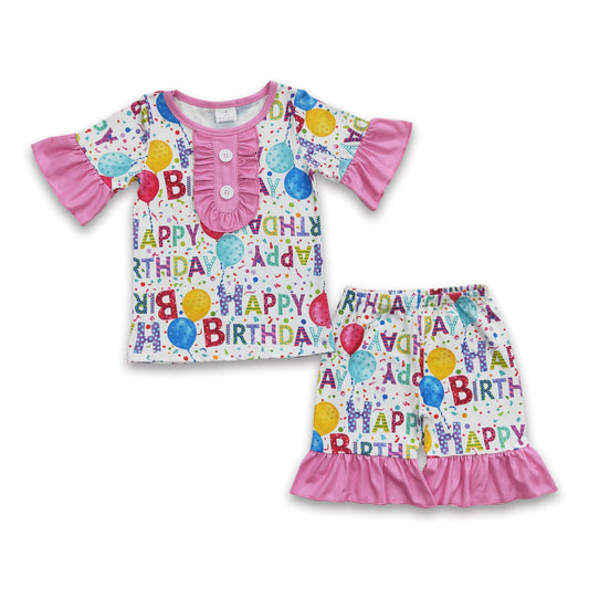 Happy birthday balloon short sleeves shorts kids girls pajamas