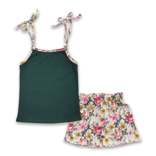 Sleeveless top floral shorts kids girls clothing set