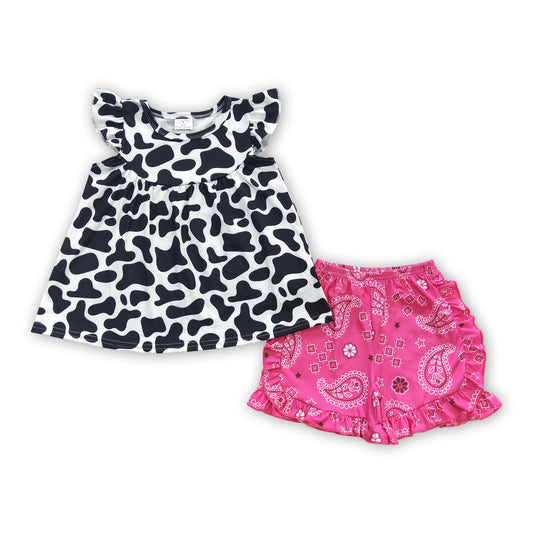 Flutter sleeves cow paisley kids girls summer outfits