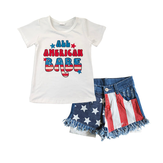All American babe top denim shorts girls 4th of july clothes