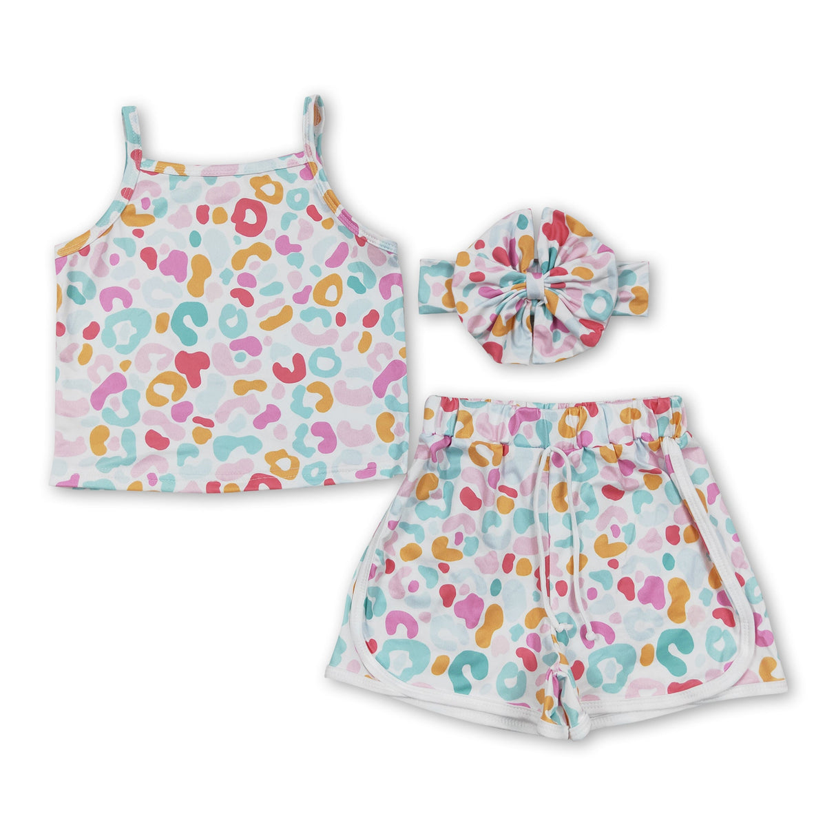 Colorful leopard sleeveless top shorts girls clothes