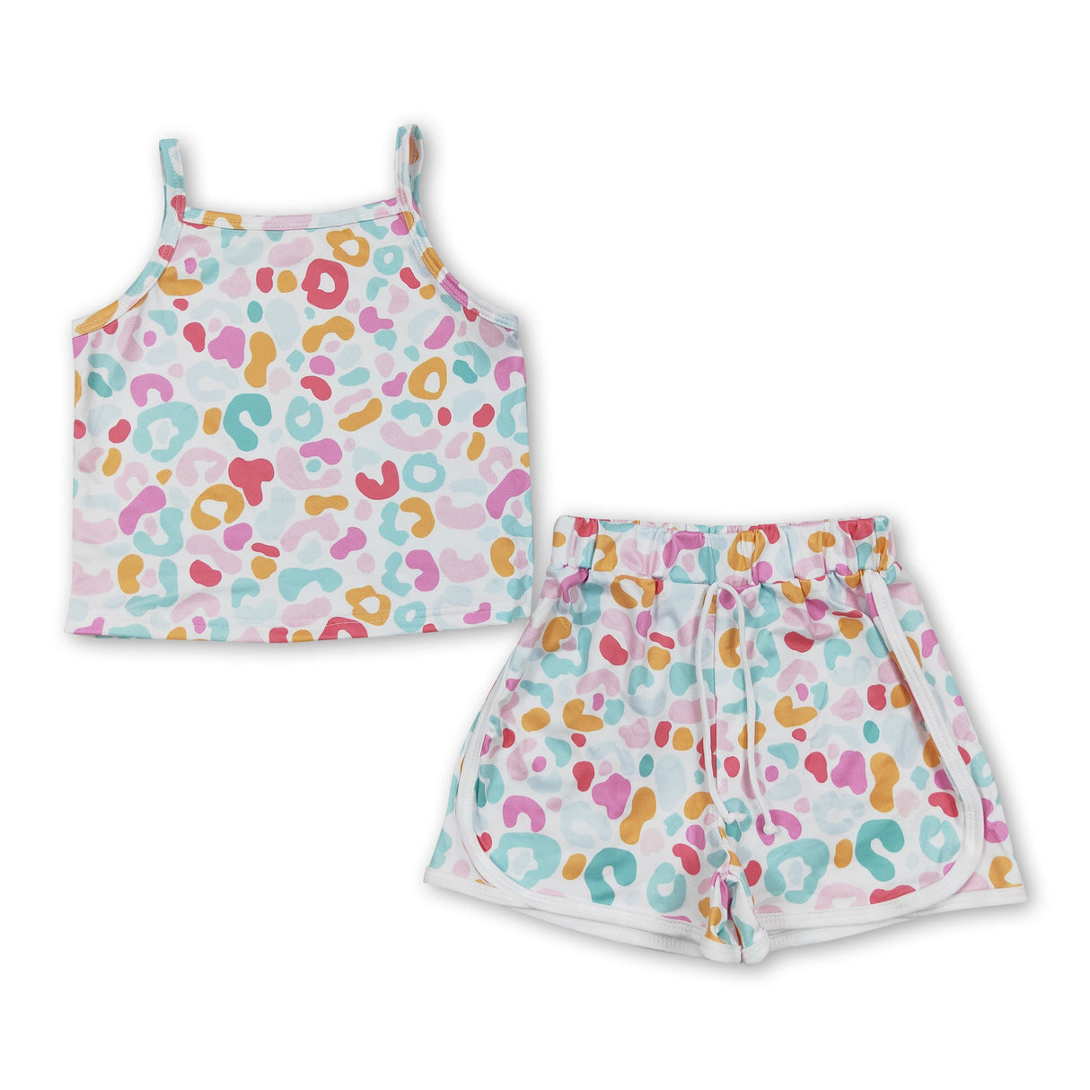 Colorful leopard sleeveless top shorts girls clothes