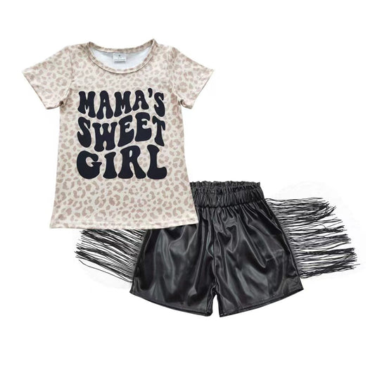 Mama's sweet girl shirt black tassels leather kids outfits