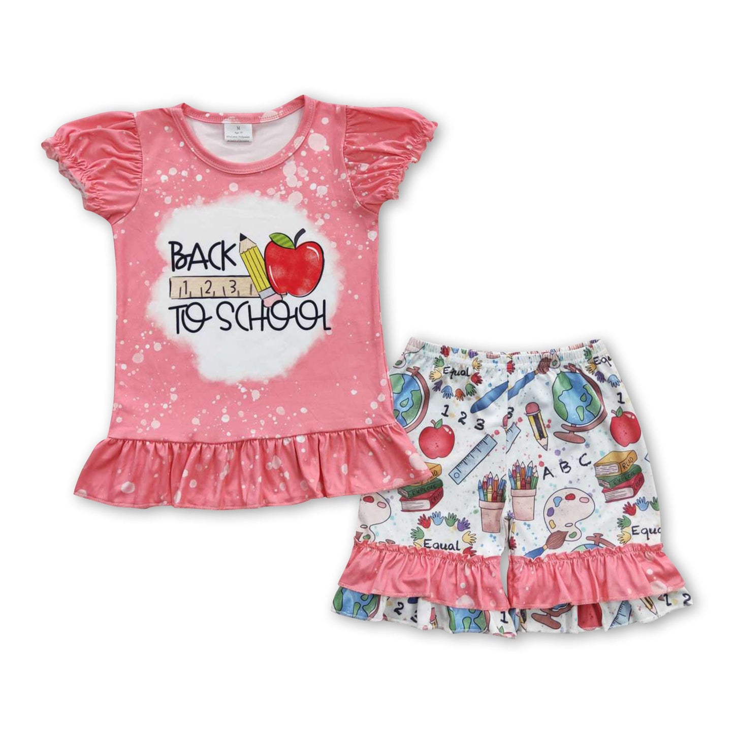 Pencil apple shirt ruffle shorts girls back to school outfits