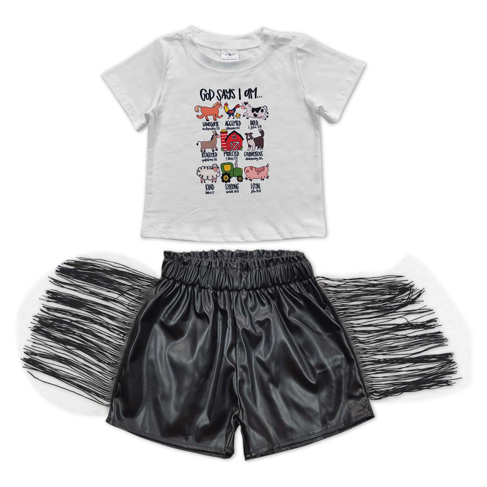 God says I am top tassels leather shorts girls farm clothes