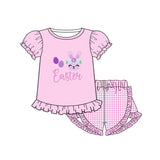 Pink eggs bunny top plaid shorts girls easter clothing