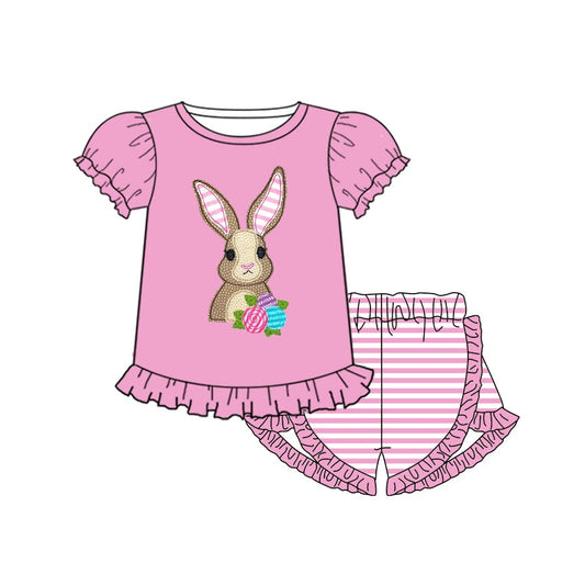 Pink floral rabbit top stripe shorts girls easter clothes