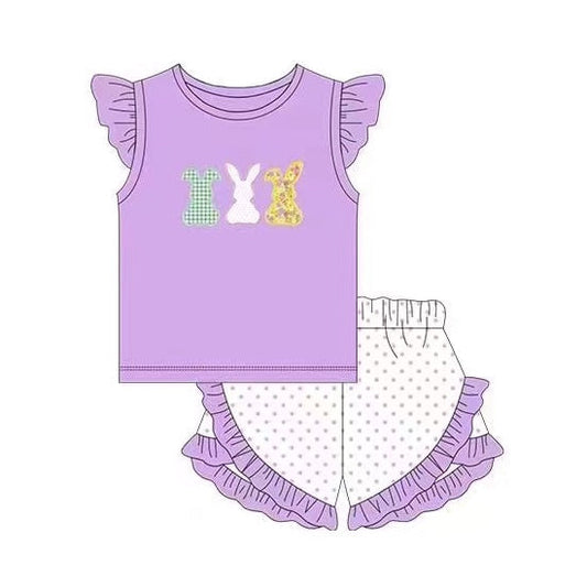 Lavender bunny top polka dots shorts girls easter clothes