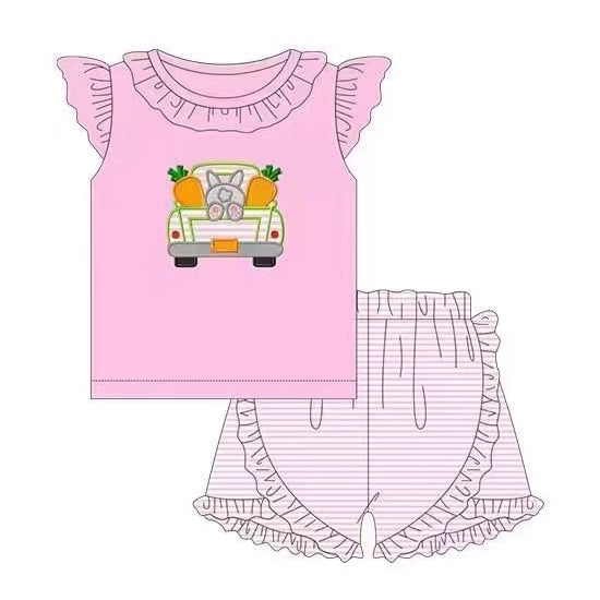 Pink rabbie carrot truck top stripe shorts girls easter clothes