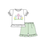 He is risen cross top stripe ruffle shorts girls easter clothes