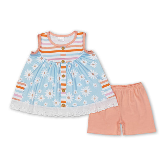 Sleeveless daisy pocket tunic shorts kids girls summer outfits