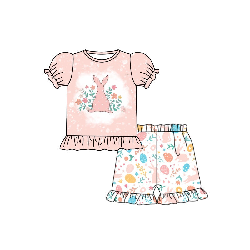 Bunny top floral eggs shorts girls easter outfits