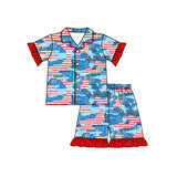Stars stripe camo girls button down 4th of july pajamas