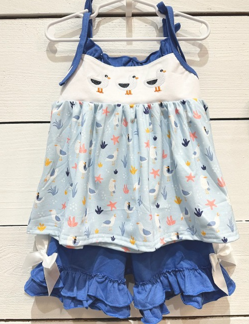 Suspender duck tunic ruffle shorts girls summer clothes