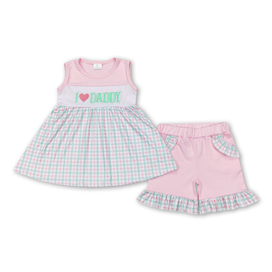 Pink I love daddy plaid tunic shorts father's girls outfits