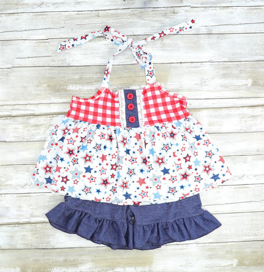 Stars halter tunic ruffle shorts girls 4th of july clothes