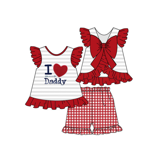 I love daddy bow top ruffle shorts girls clothing set