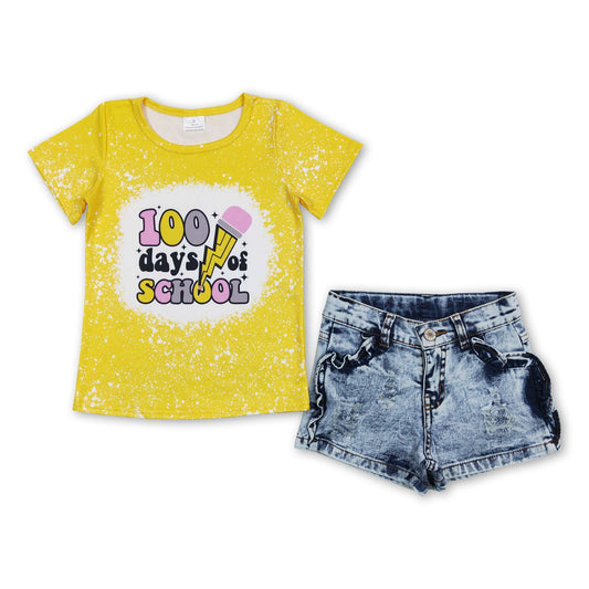 100 days of school yellow shirt denim shorts girls clothes