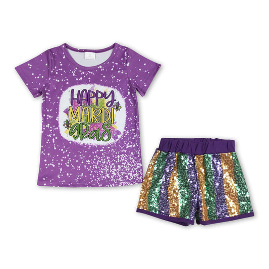 Happy mardi gras top stripe shorts girls clothes