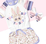 Hip hop bunny floral top shorts girls easter clothing