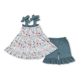 Suspender floral tunic ruffle shorts girls clothes