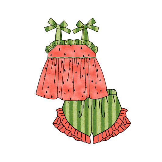 Suspender watermelon tunic shorts girls summer clothes
