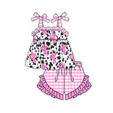 Suspender cow print cactus tunic shorts girls clothes