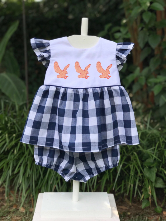 Navy plaid eagles tunic shorts girls summer clothes