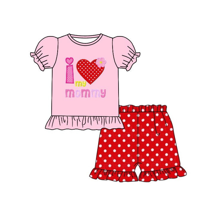 I love my mommy heart top ruffle shorts girls clothes