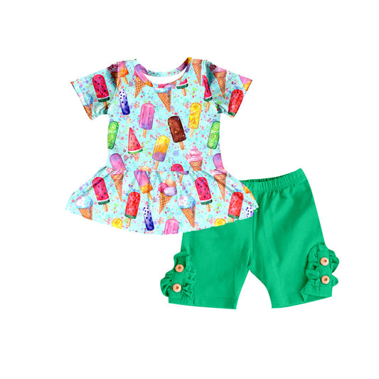 Popsicle peplum green shorts girls summer clothes