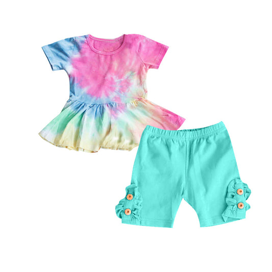 Tie dye peplum cotton shorts girls summer clothes