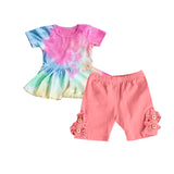 Tie dye peplum peach shorts girls summer clothes