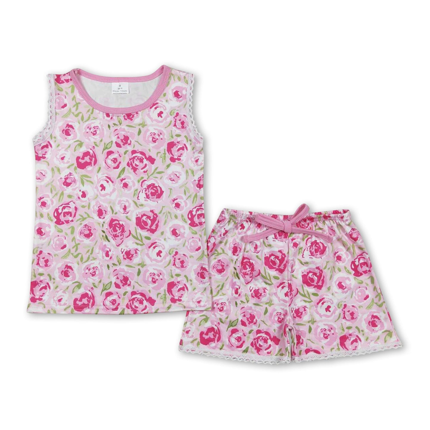 Pink sleeveless floral top shorts girls outfits