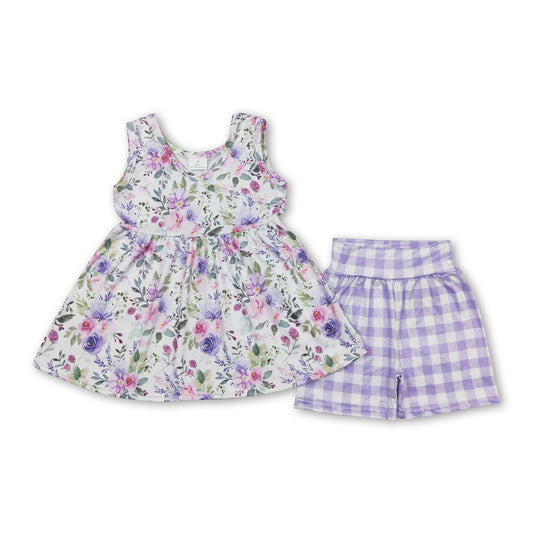 Lavender floral peplum plaid shorts girls clothes