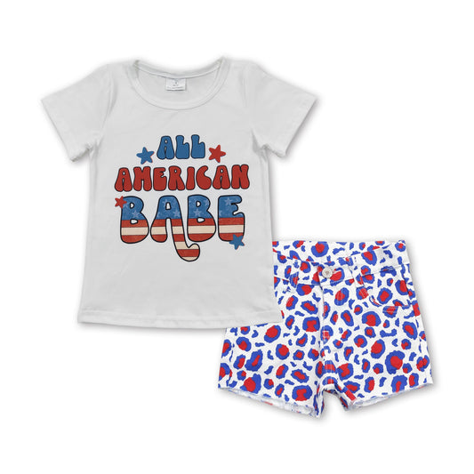 All American babe leopard denim shorts girls 4th of july set