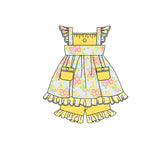Flutter sleeves yellow floral tunic shorts girls clothing