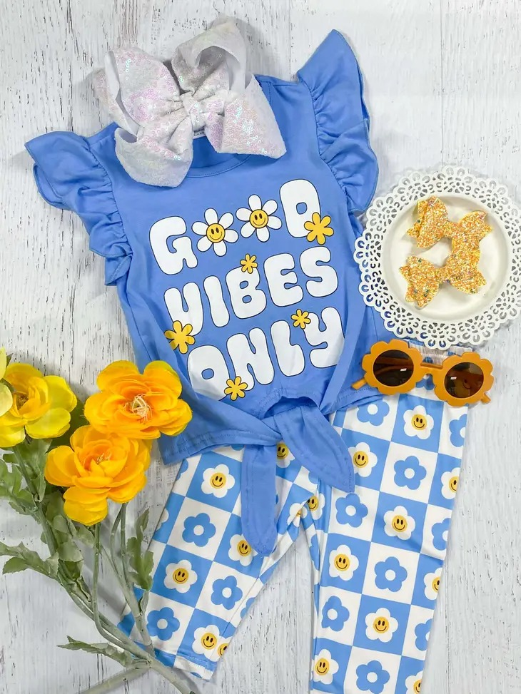 Good vibes only smile floral kids girls summer outfits