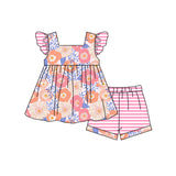 Flutter sleeves floral tunic pink stripe shorts girls clothes