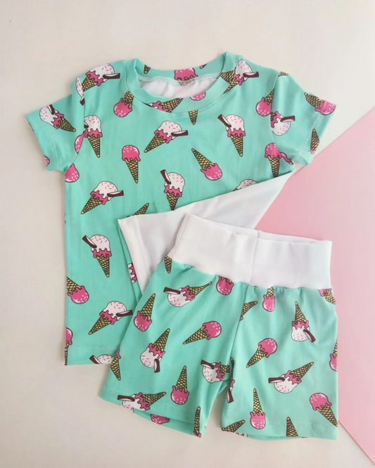 Short sleeves ice cream shirt shorts girls summer outfits