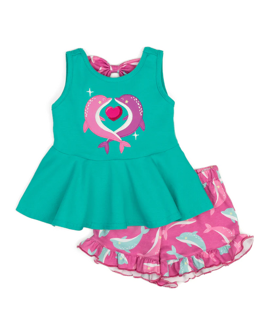 Sleeveless dolphin heart peplum shorts girls summer clothes