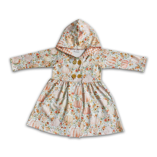 Floral pumkin hoodie dress baby girls fall  cardigan